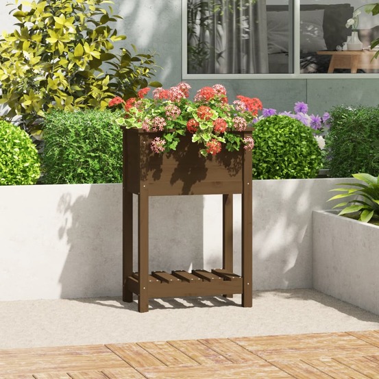 Jardinière avec étagère marron miel 54x34,5x81 cm bois de pin