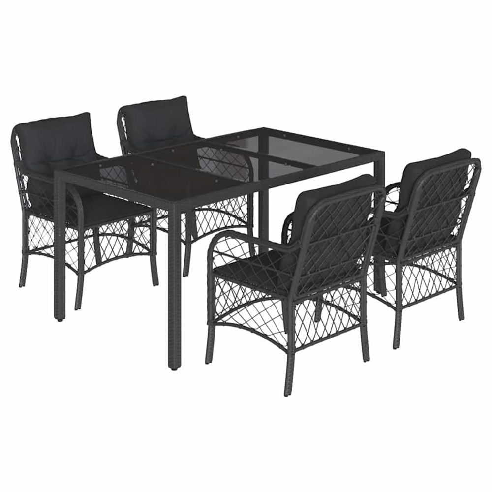 Ensemble à manger de jardin coussins 5pcs noir résine tressée