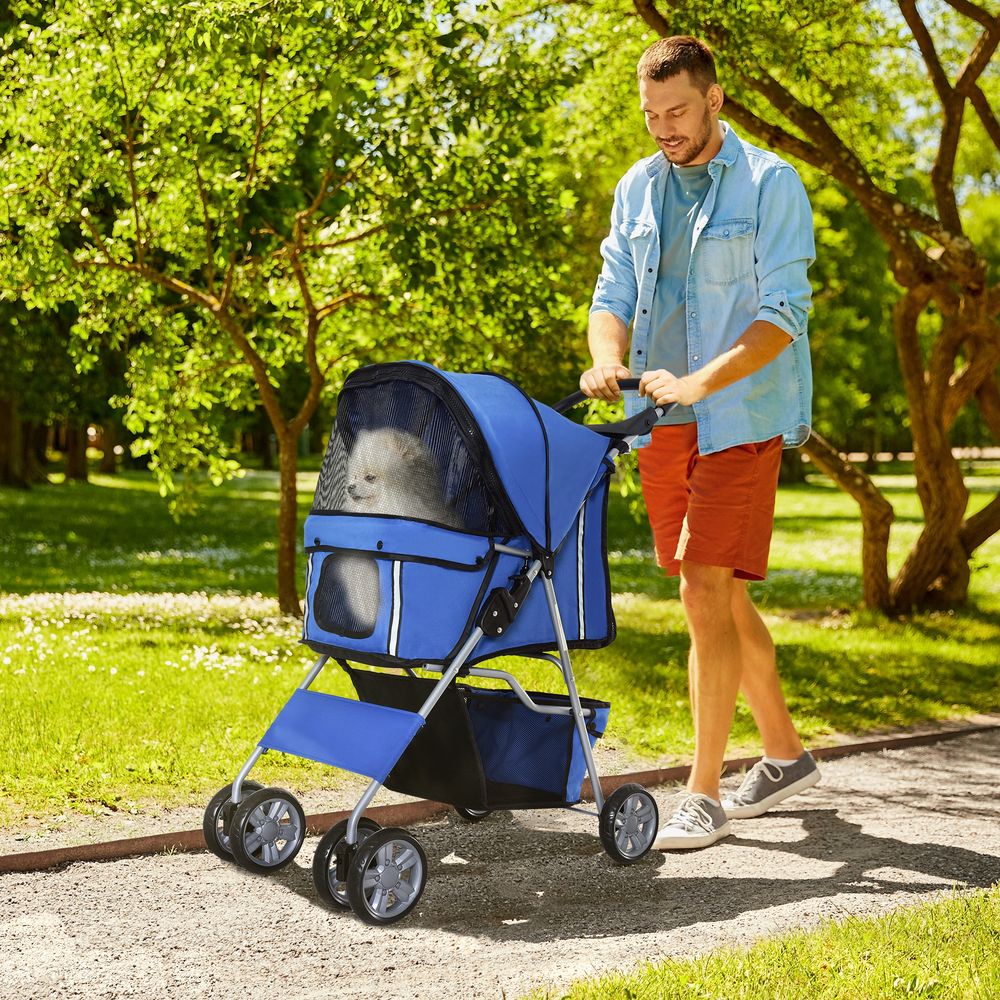 Poussette chien chat pliable oxford promenade chariot 4 roues bleu 75x45x97cm - comfortxl pet living