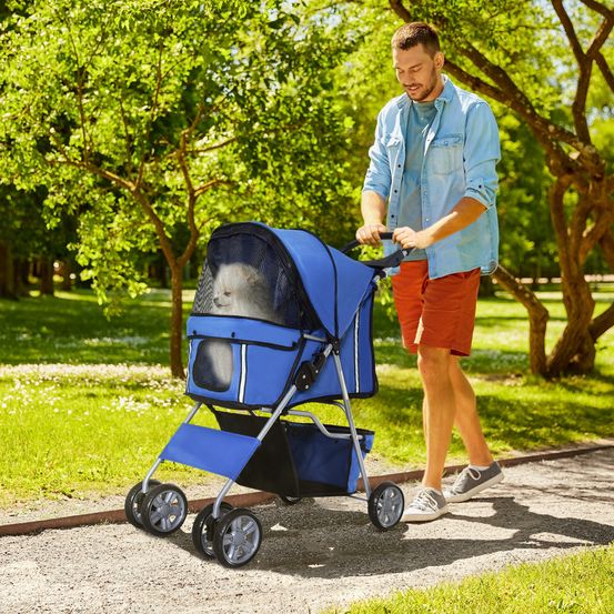 Poussette chien chat pliable oxford promenade chariot 4 roues bleu 75x45x97cm - comfortxl pet living