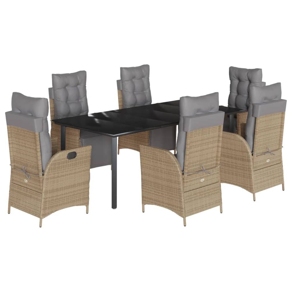 Ensemble à manger de jardin coussins 7 pcs mélange beige rotin