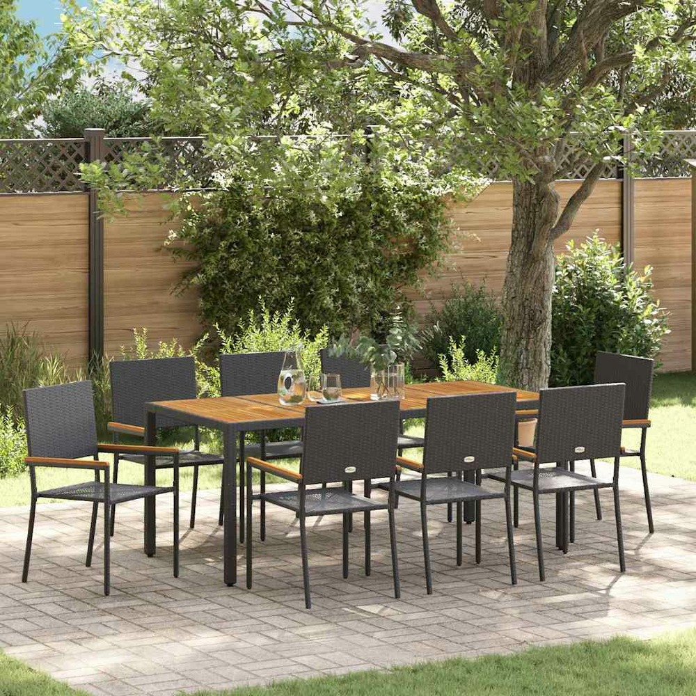 Ensemble de salle à manger pour jardin 9 pcs noir polyrotin