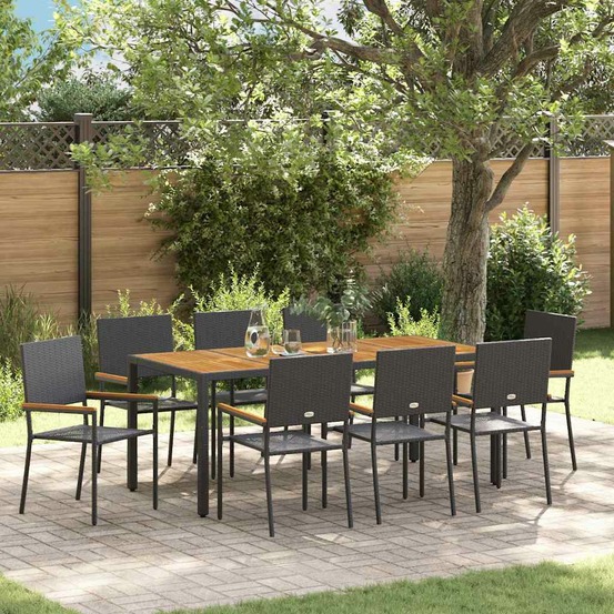 Ensemble de salle à manger pour jardin 9 pcs noir polyrotin