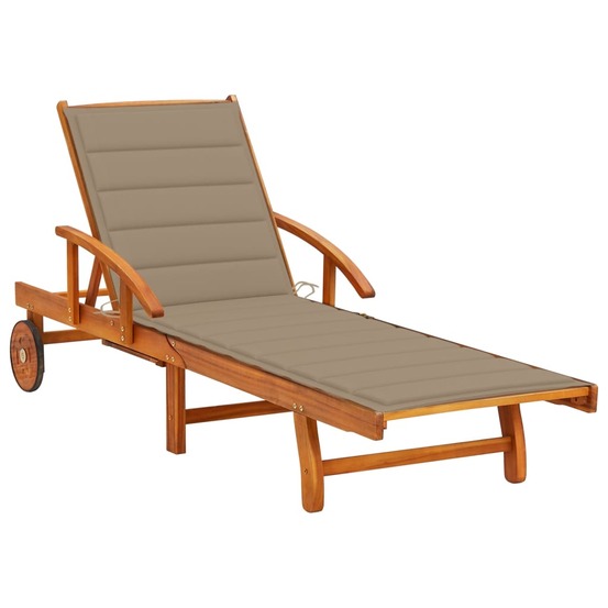 Transat chaise longue bain de soleil lit de jardin terrasse meuble d'extérieur avec coussin bois d'acacia solide