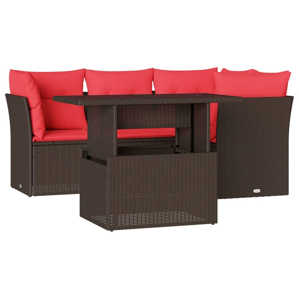 Ensemble de canapé de jardin 5 pcs avec coussins marron