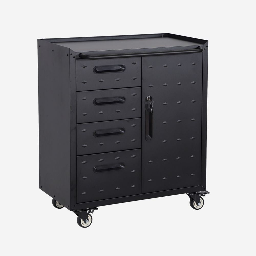 Meuble bas de rangement pour garage avec 4 tiroirs et une porte
