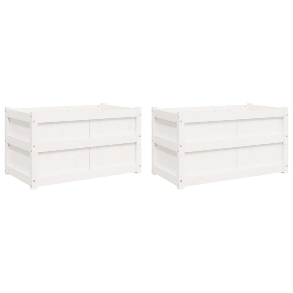 Jardinière d'extérieurs 2 pcs blanc bois de pin massif