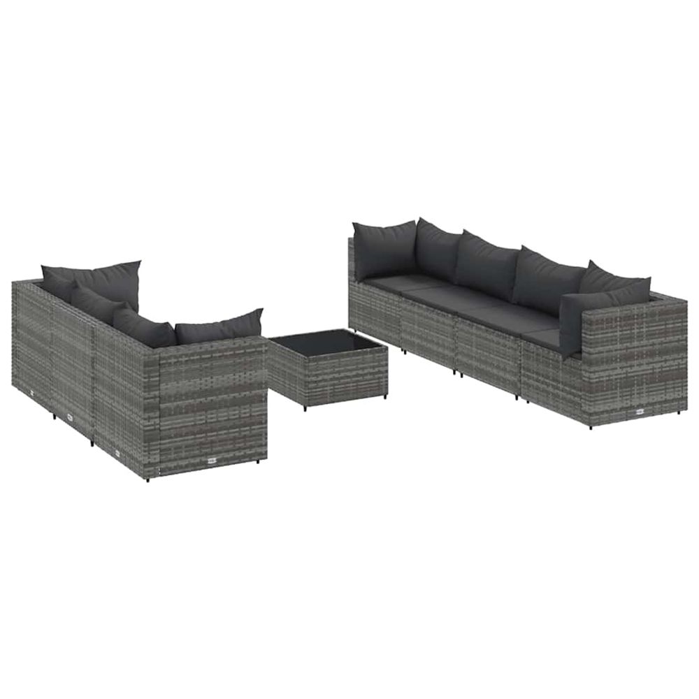 Salon de jardin 8 pcs avec coussins gris résine tressée