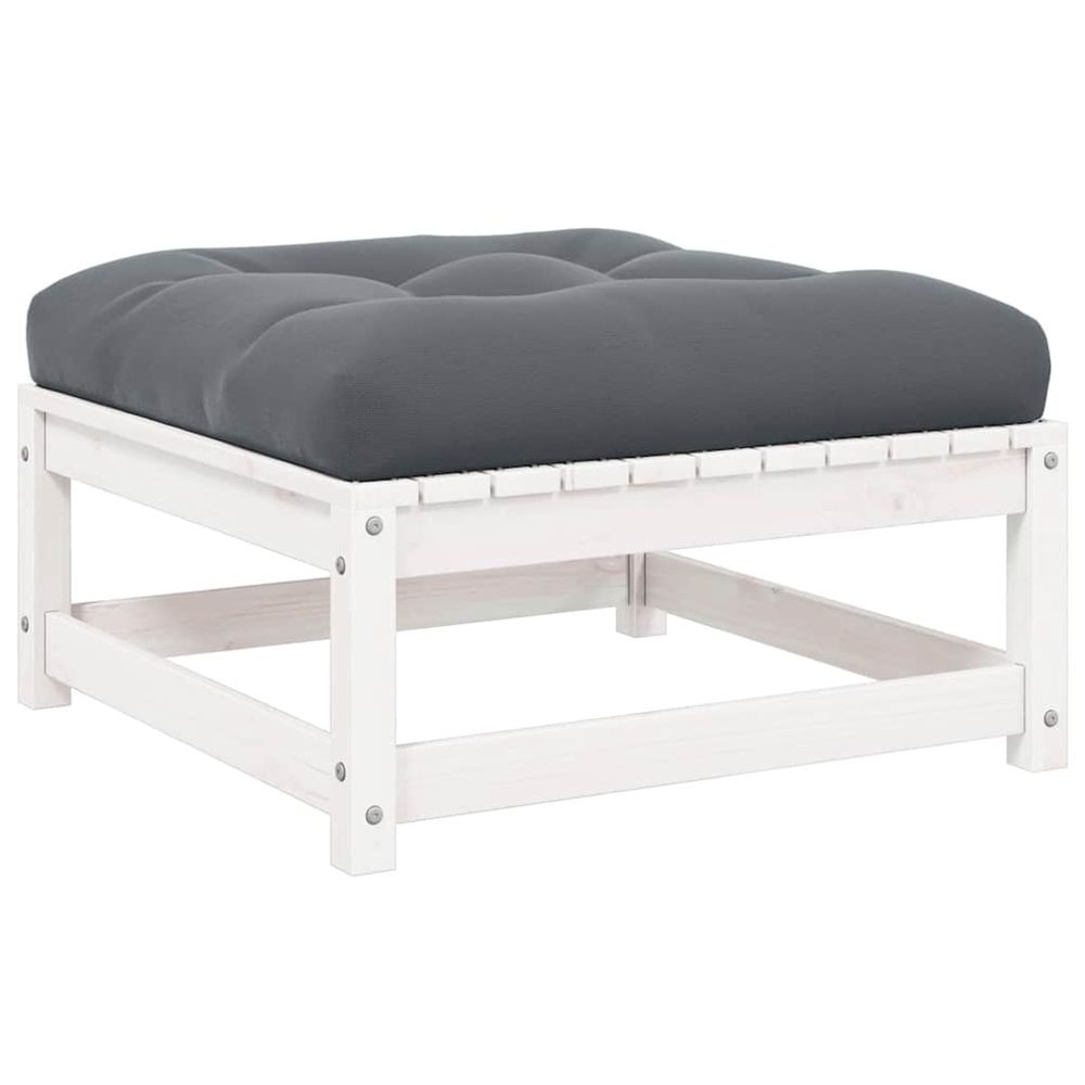 Repose-pied de jardin avec coussin blanc bois de pin massif