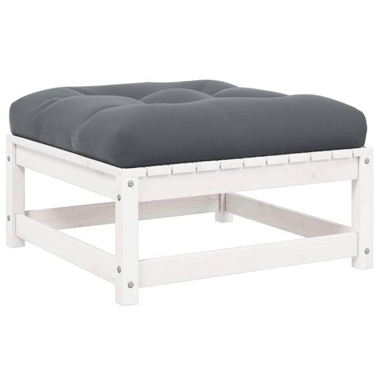 Repose-pied de jardin avec coussin blanc bois de pin massif