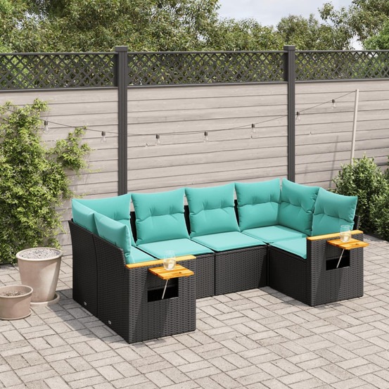 Salon de jardin 6 pcs avec coussins noir résine tressée