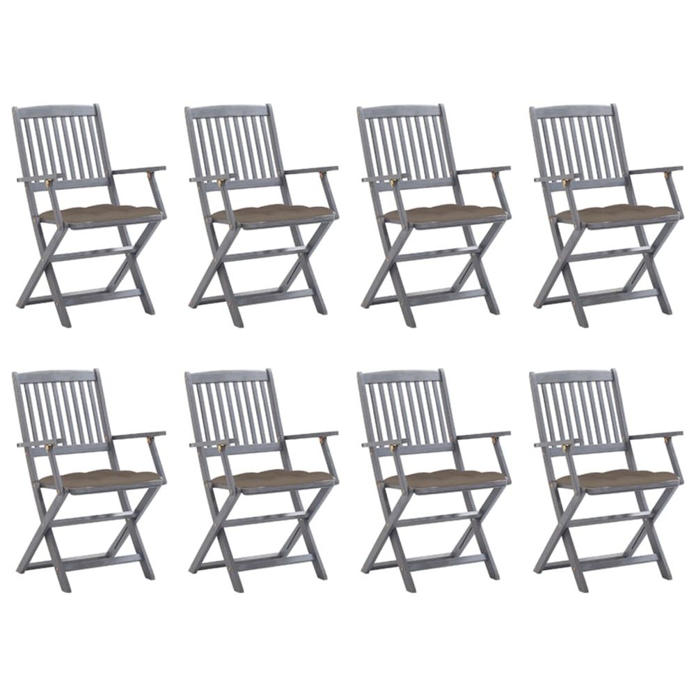 Chaises pliantes 8 pièces avec coussins en bois d'acacia massif