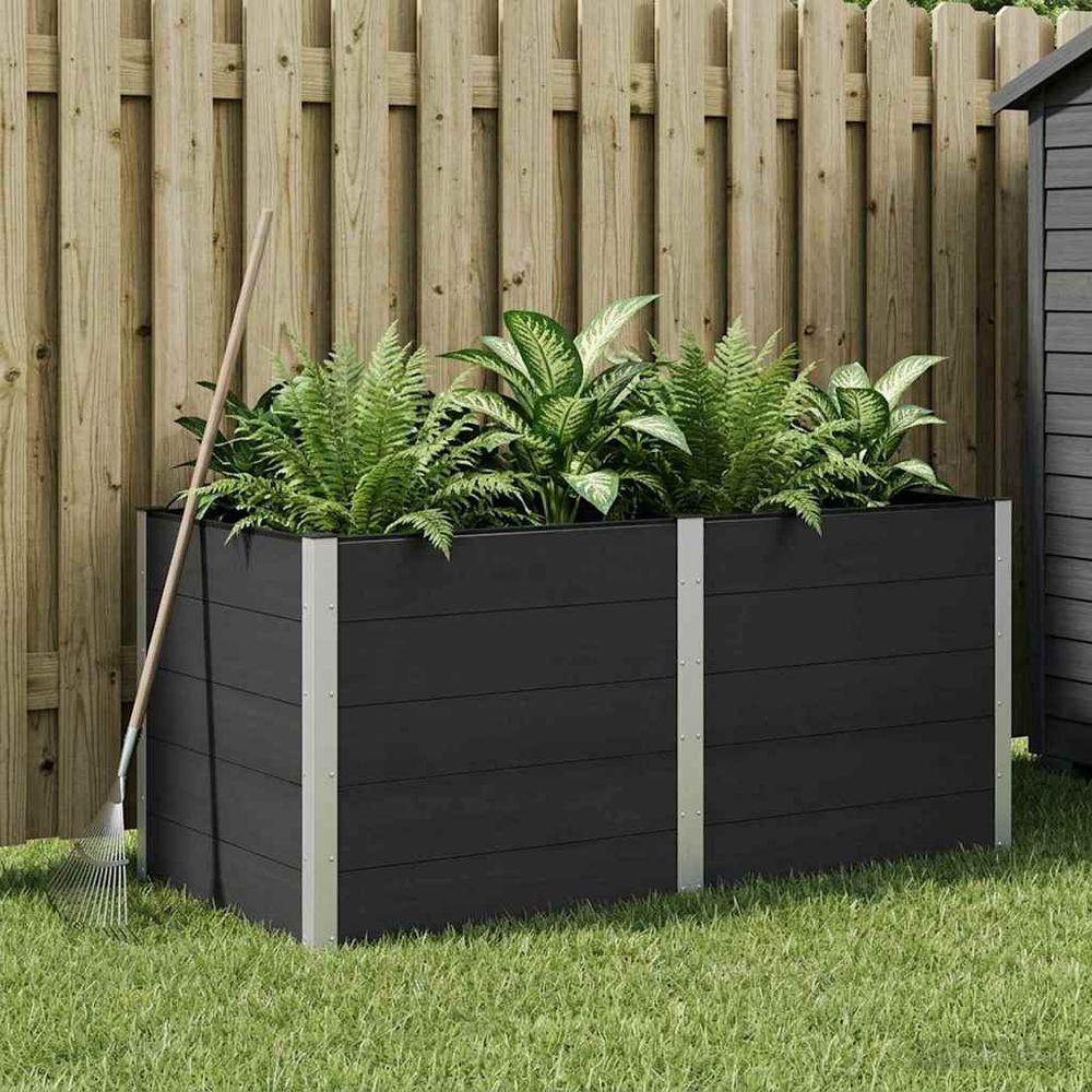 Large bac potager wpc aluminium extérieur fond ouvert culture 200x100x91cm noir