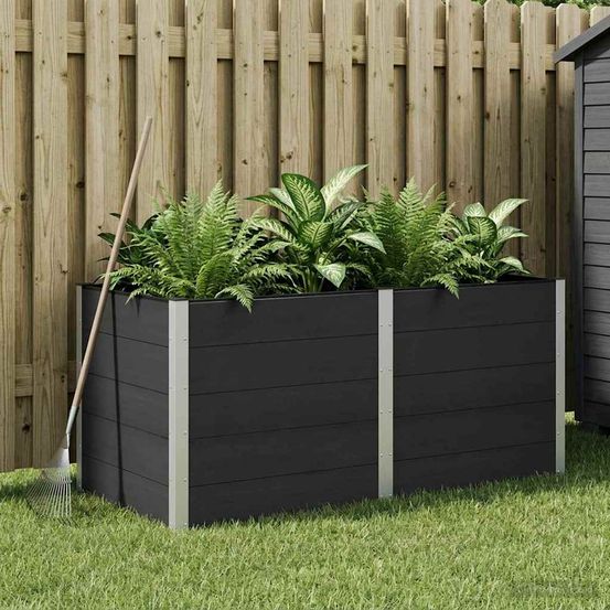 Large bac potager wpc aluminium extérieur fond ouvert culture 200x100x91cm noir
