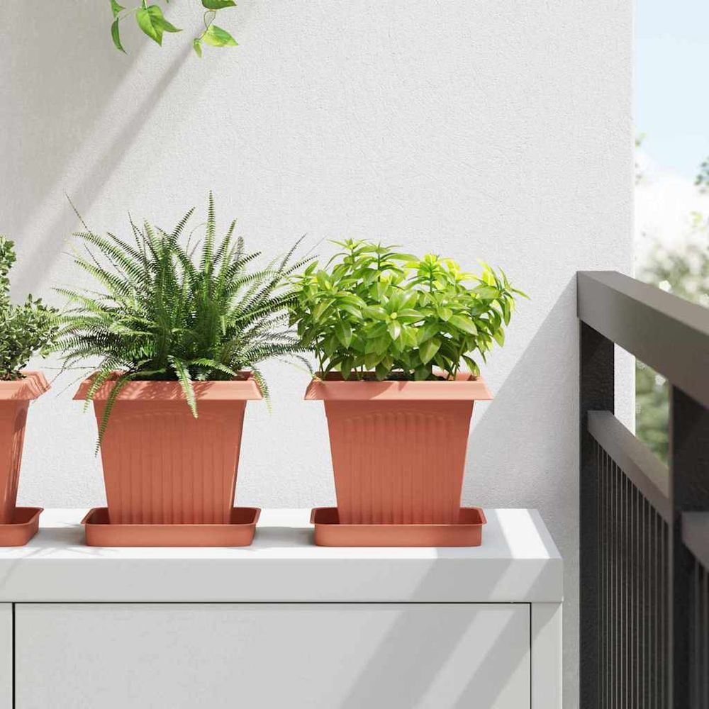 Grand lot 24 pots de fleurs carrés plastique drainage 16x16x14 cm rouge brique