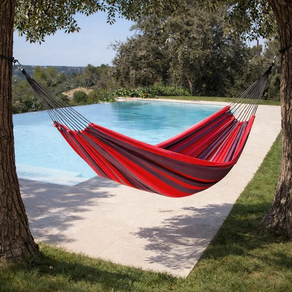 Toile hamac double raye rouge 100% coton
