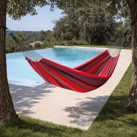 Toile hamac double raye rouge 100% coton