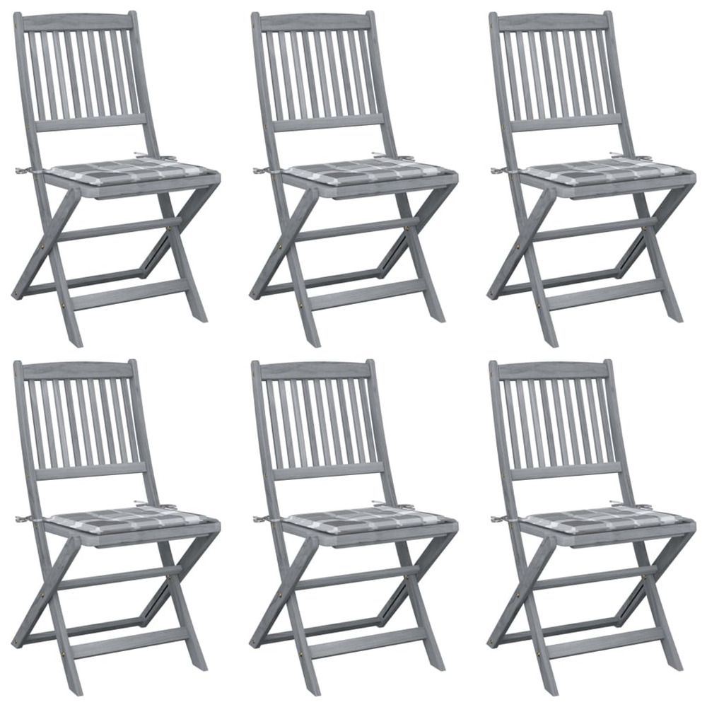 Chaises pliantes 6 pièces avec coussins en bois d'acacia massif