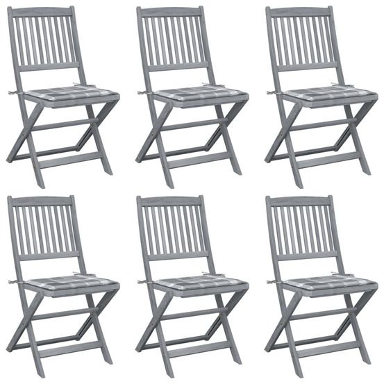Chaises pliantes 6 pièces avec coussins en bois d'acacia massif