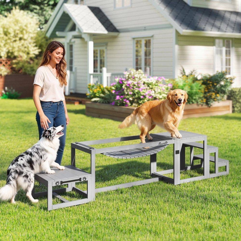 Parcours agility chien bois sapin jardin extérieur entraînement complet gris - comfortxl outdoor living