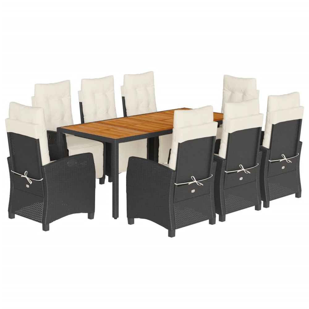 Ensemble à manger de jardin 9pcs coussins noir résine tressée