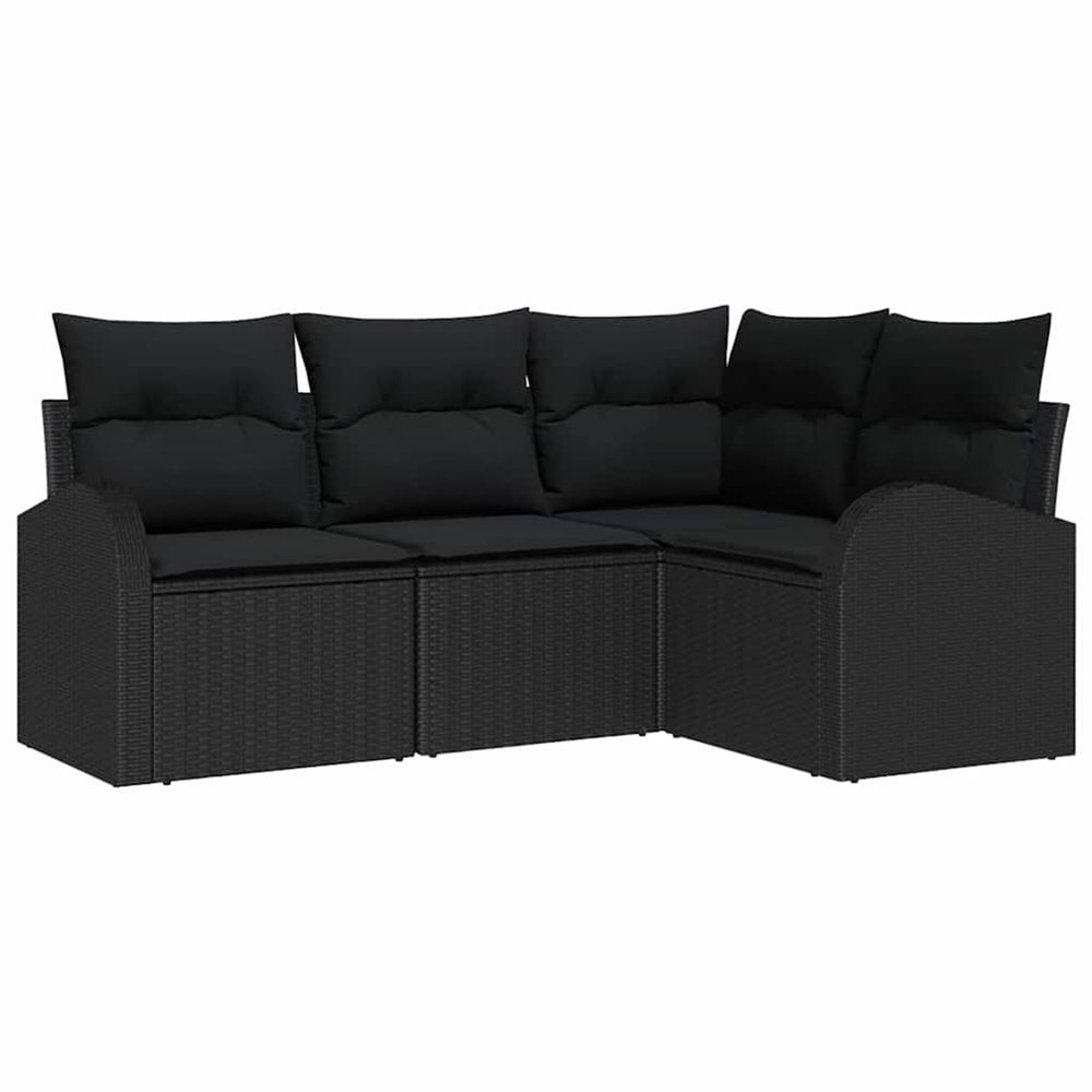 Ensemble de canapé de jardin 4 pc noir polyrotin