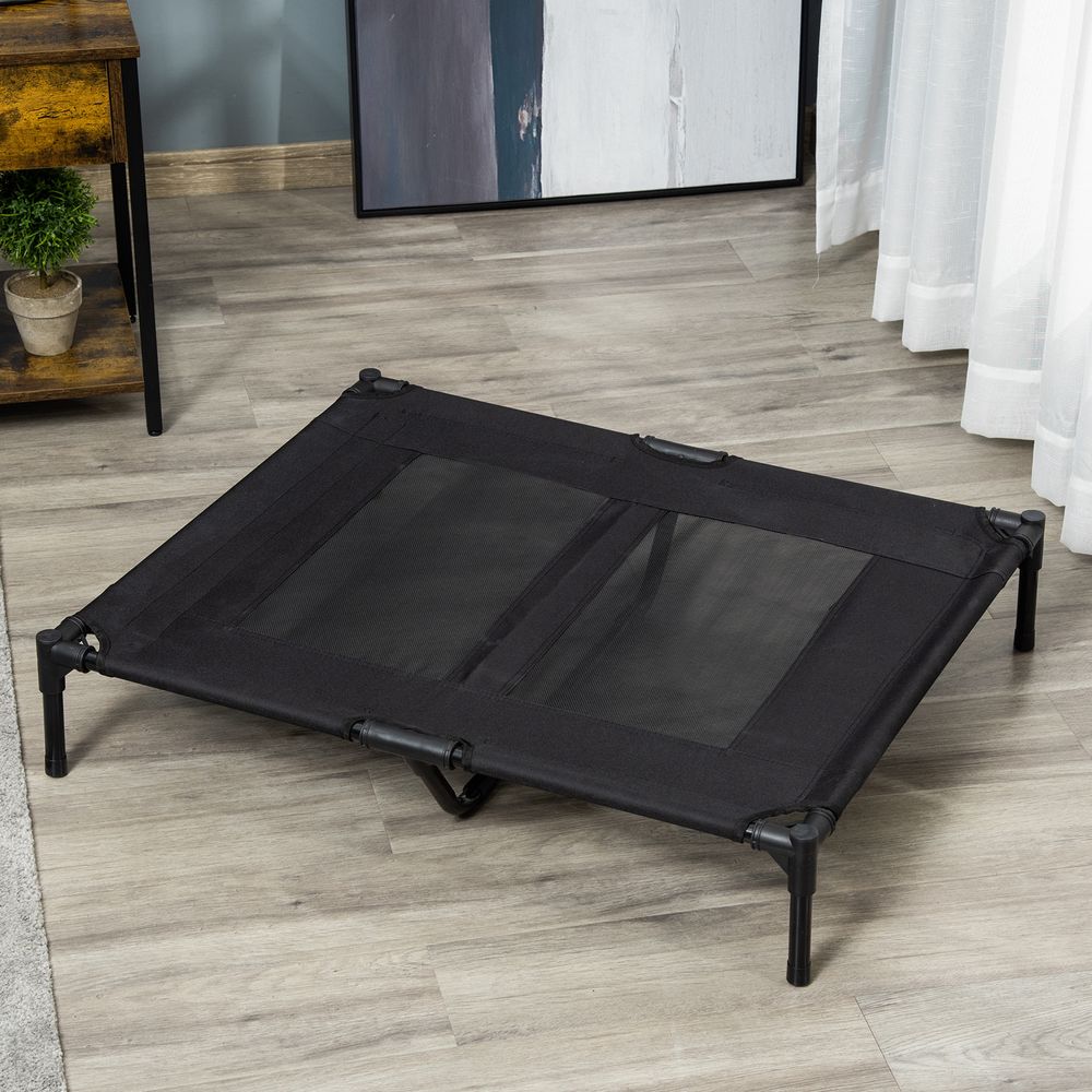 Lit surélevé pour chien métal oxford 600d noir 92 x 76 x 18 cm extérieur respirant pliant jusqu’à 30 kg