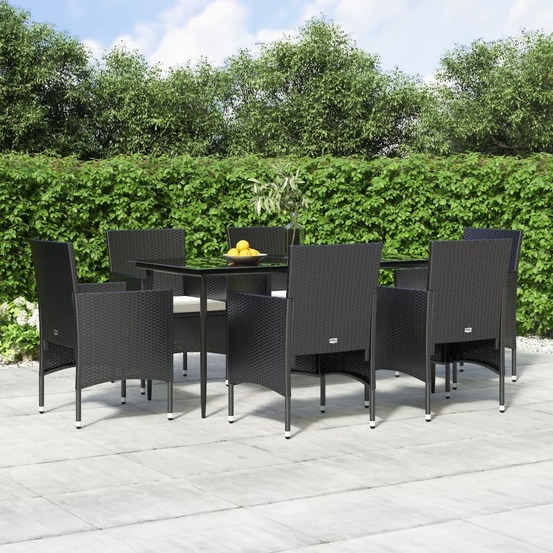 Ensemble à manger de jardin avec coussins 7 pcs noir