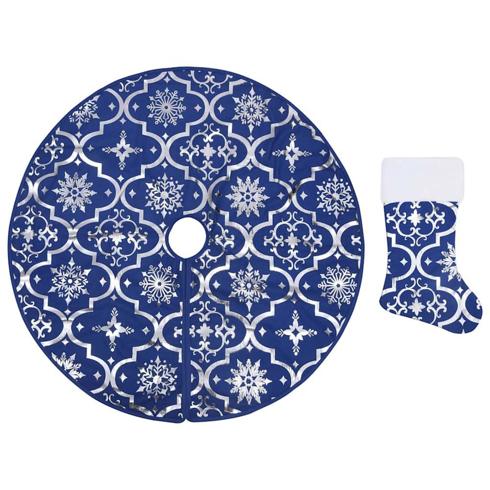Jupe de sapin de noël de luxe avec chaussette bleu 122 cm tissu