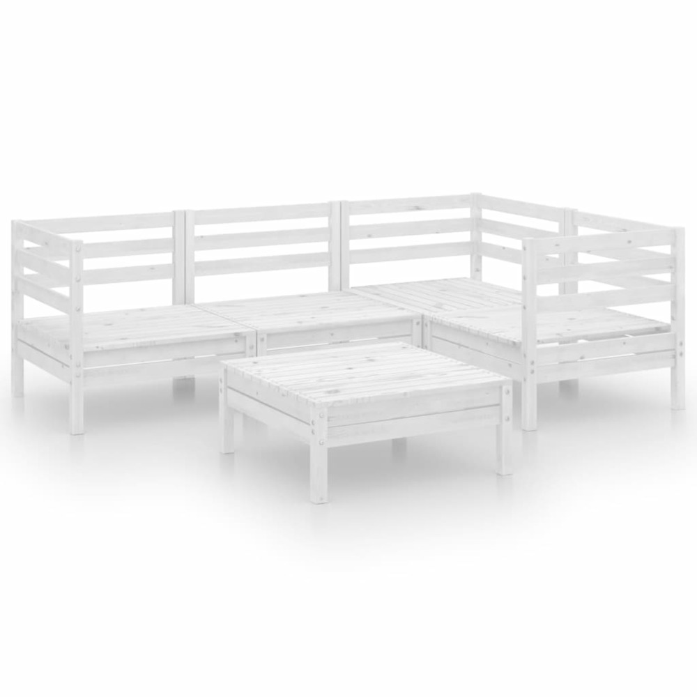 Salon de jardin meuble d'extérieur ensemble de mobilier 5 pièces bois de pin massif blanc