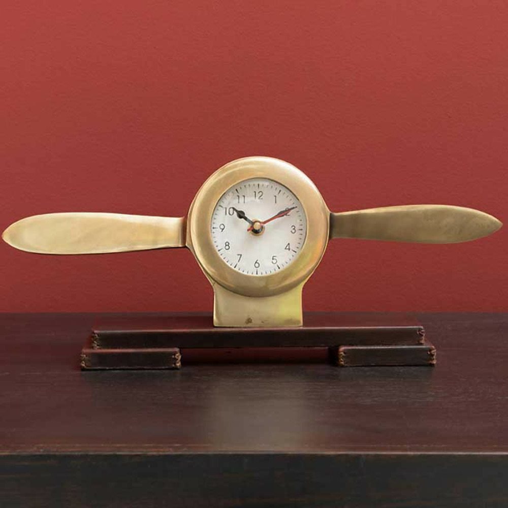 Horloge hélice sur base cuir 10x6x31cm