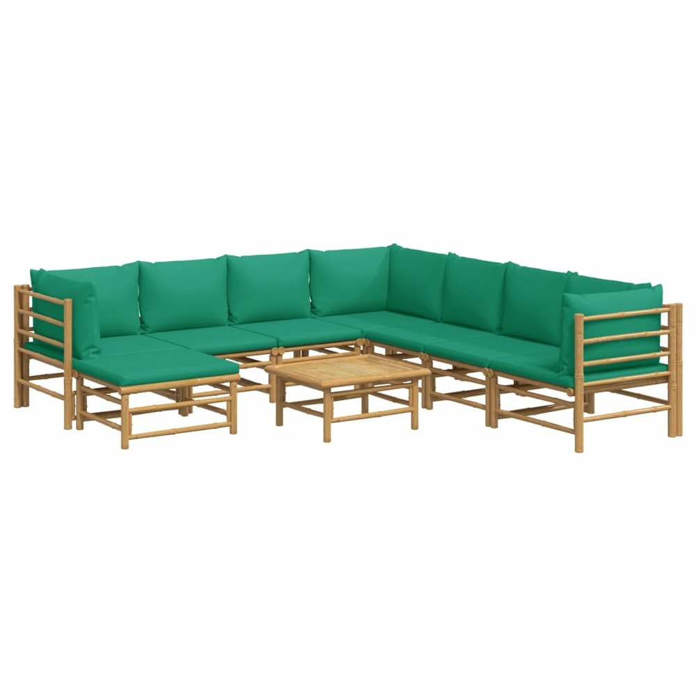 Salon de jardin meuble d'extérieur ensemble de mobilier 9 pièces avec coussins vert bambou