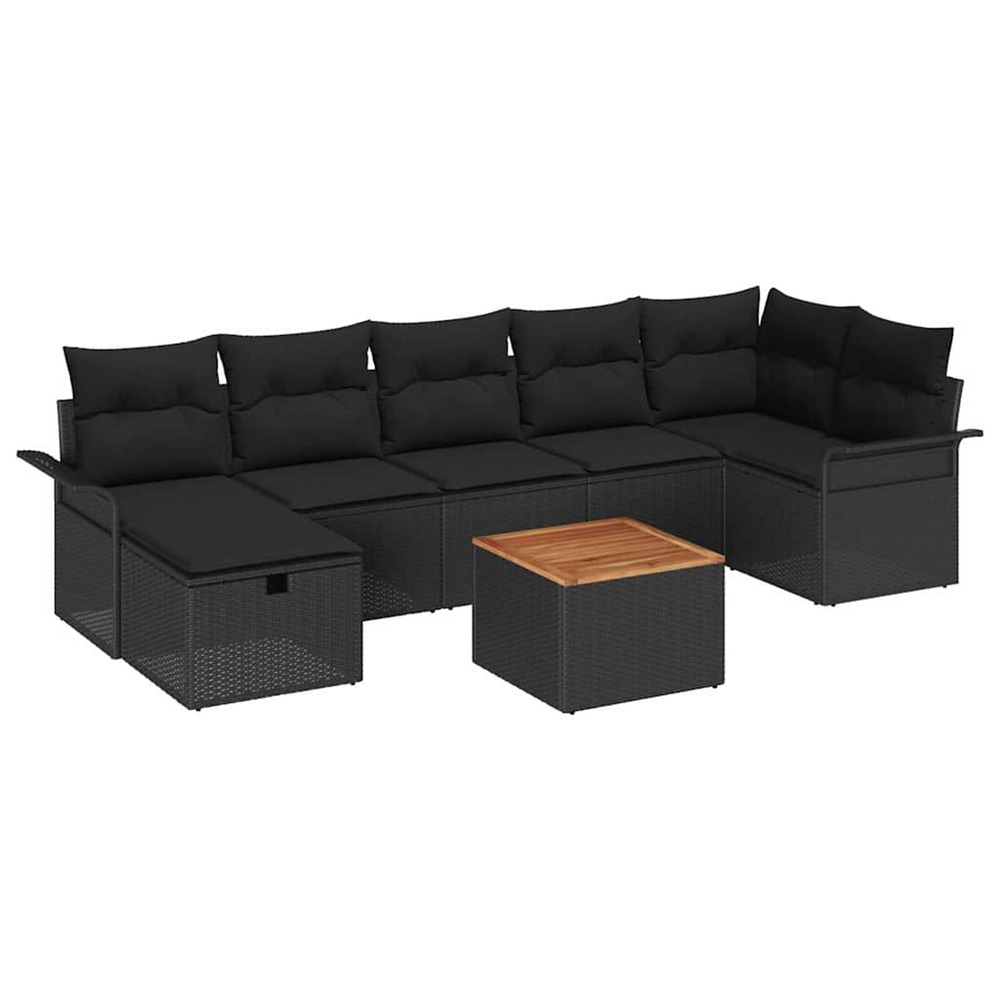 Ensemble de canapé de jardin avec coussin 8 pcs noir polyrotin