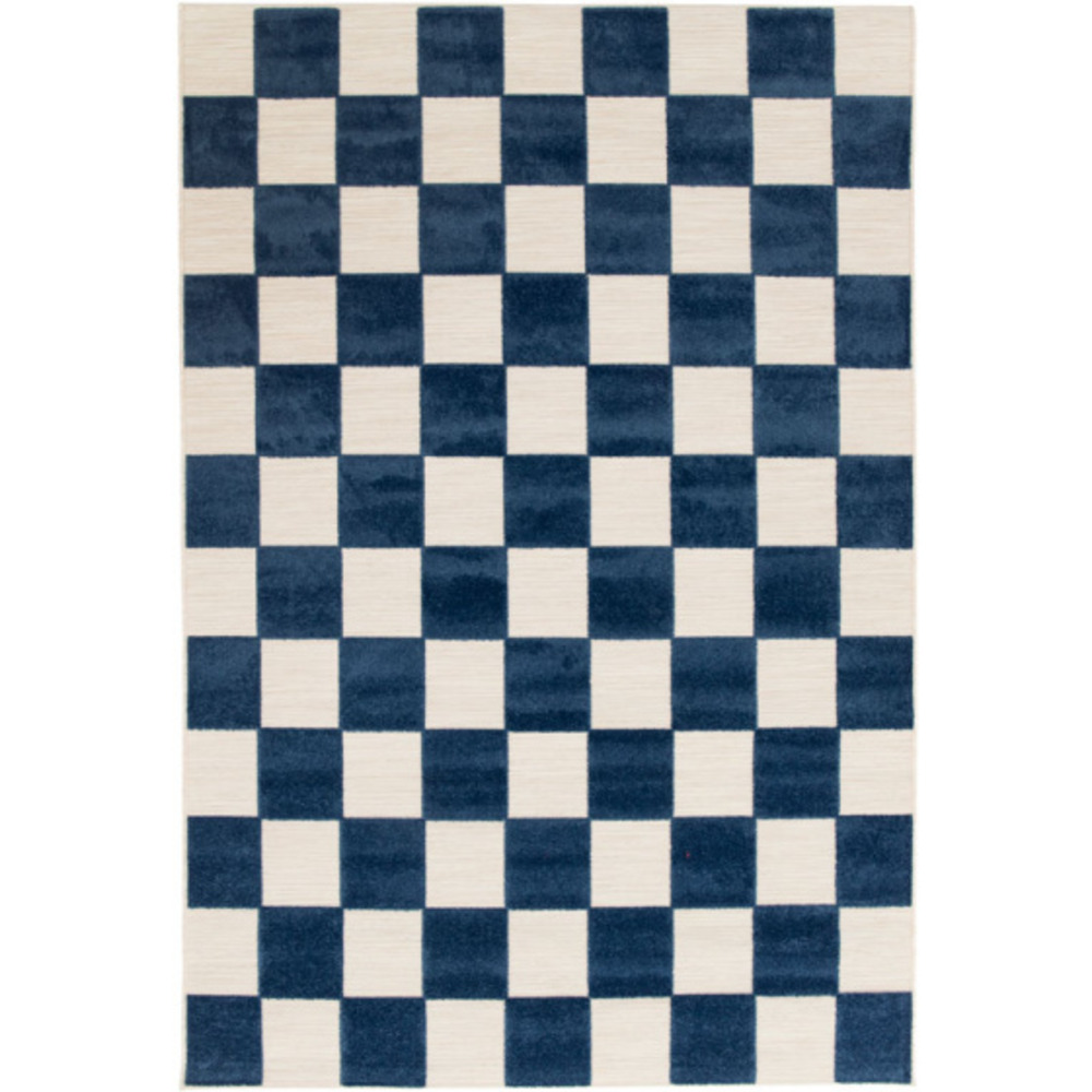 Tapis extérieur et intérieur motif damier - marius - bleu - 123 x 170 cm