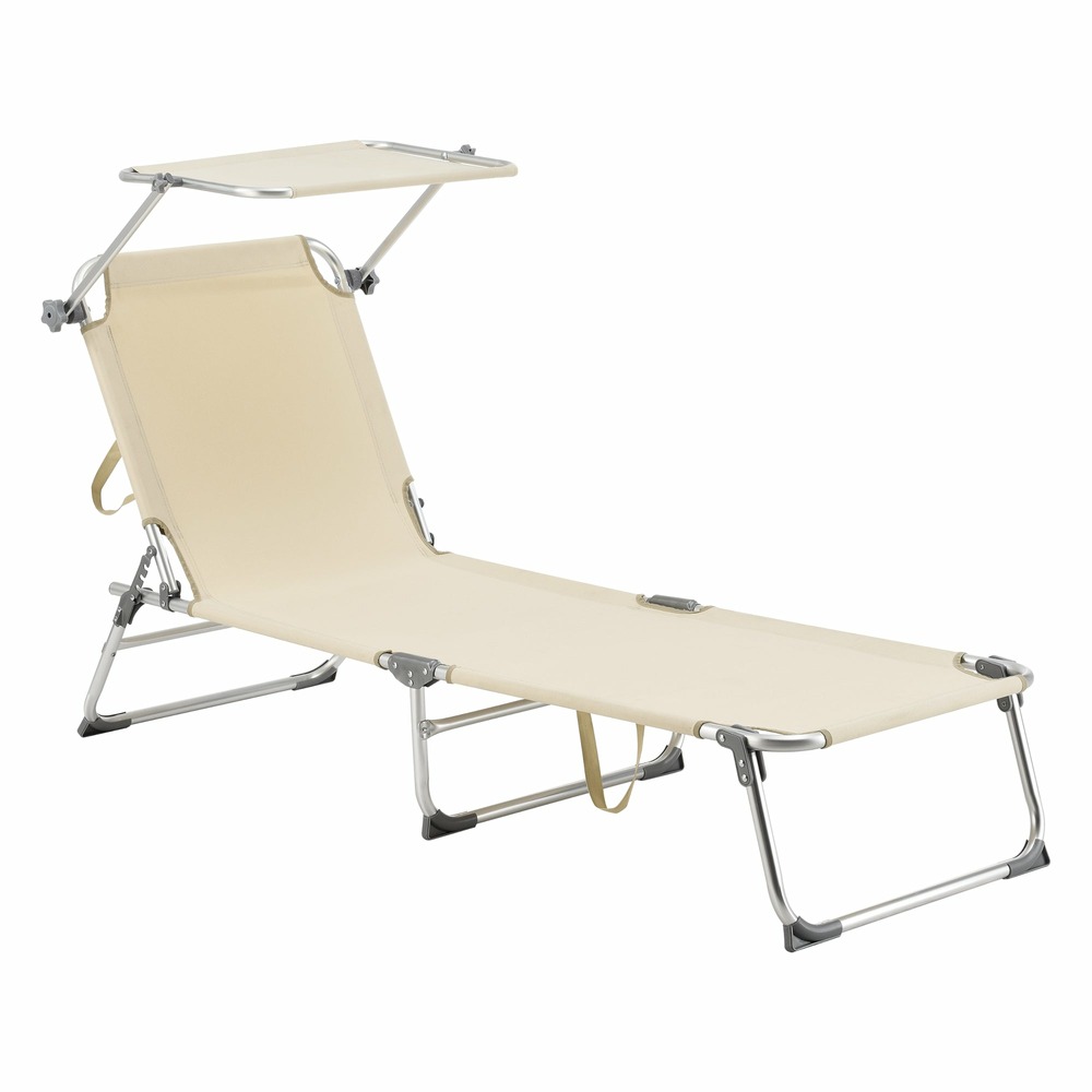 Transat bain de soleil avec pare-soleil aluminium polyester argenté mat beige