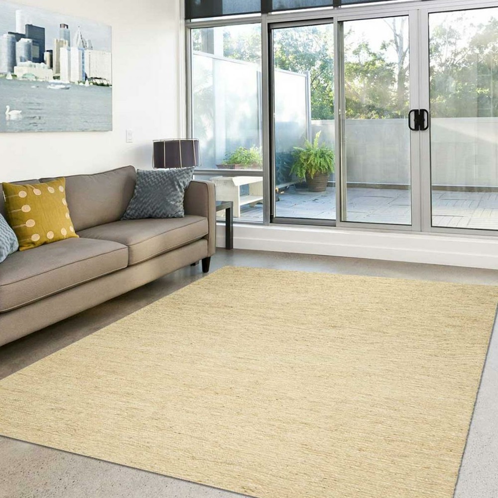 Tapis kilim 140x200 rectangle fait main en chanvre ivoire motif uni look 601