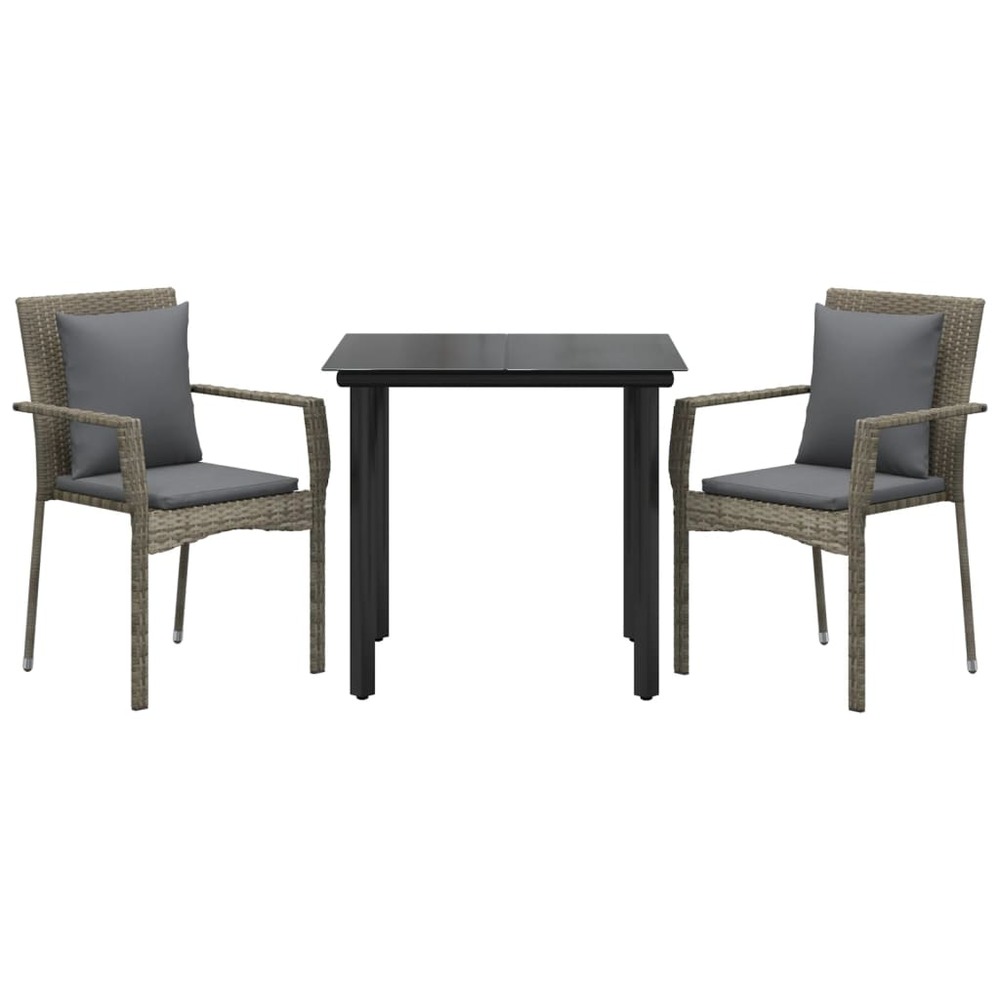 Mobilier à dîner de jardin 3 pièces avec coussins noir et gris