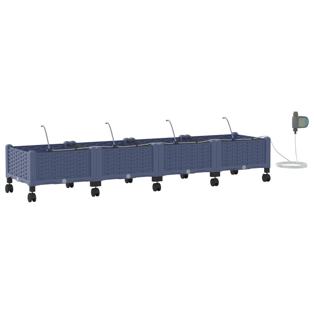 Porte-plante de jardin avec irrigation et roues 4 pc gris pp