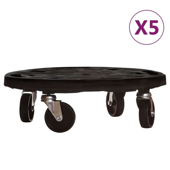 Chariots à plantes avec roues 5 pcs diamètre 40 cm noir 275 kg