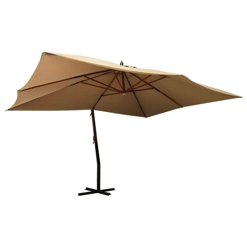 Parasol meuble de jardin en porte-à-fau x avec mât en bois 400 x 300 cm taupe
