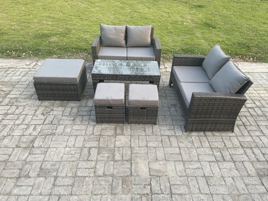 7 places dossier haut ensemble de meubles de jardin en rotins ave table basse gris foncé