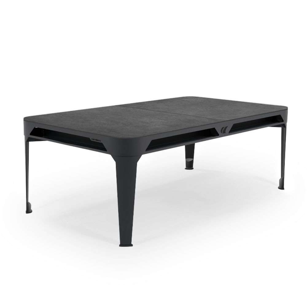 Billard d'extérieur convertible hyphen outdoor noir / tapis gris foncé / réceptacles : gris noir / plateaux : décor minéral