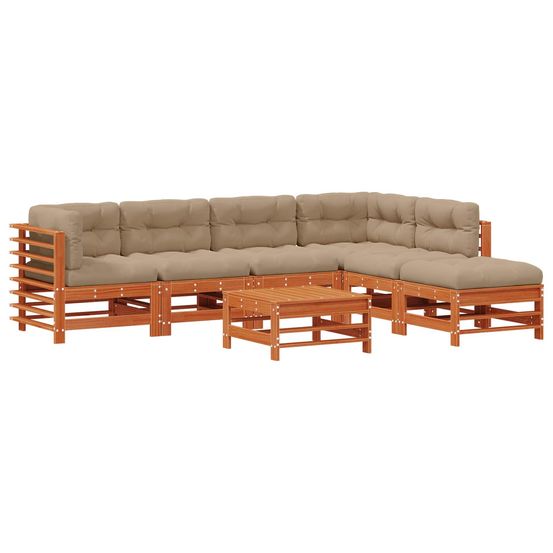 Ensemble de salon de jardin 7 pc brun cire bois de pin massif