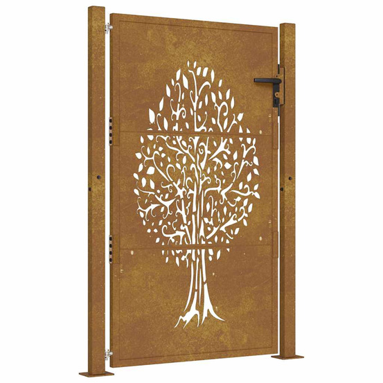 Portail de jardin 100x125 cm en acier corten avec motif arbre
