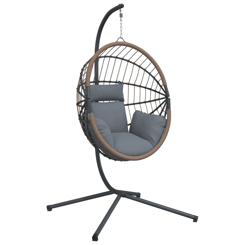 Chaise suspendue forme d'œuf et support gris clair rotin acier