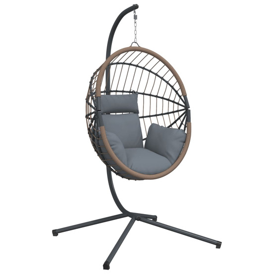 Chaise suspendue forme d'œuf et support gris clair rotin acier
