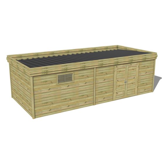 Abri de jardin bois pin traité autoclave 27mm - 7,695x3,44m / 26m2 - bac acier - abri français