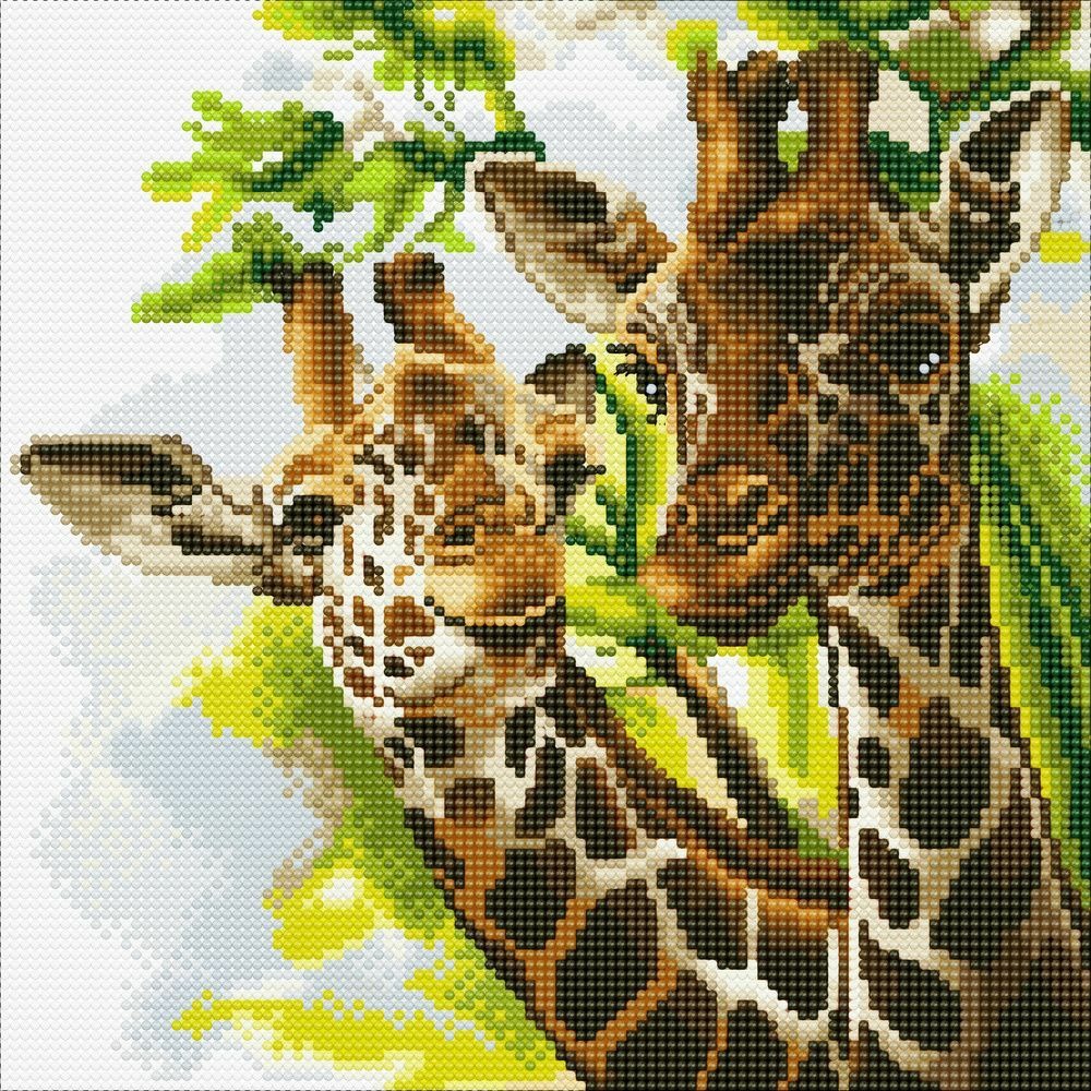 Tableau crystal art à diamanter - girafes - 30 x 30 cm
