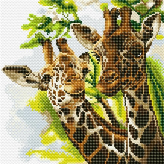 Tableau crystal art à diamanter - girafes - 30 x 30 cm