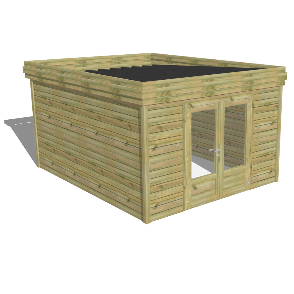 Abri de jardin bois pin traité autoclave 27mm - 3,44x4,34m / 15m2 - bac acier - abri français